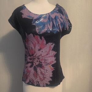 Crosby Sequin Floral Top in Pink and Blue